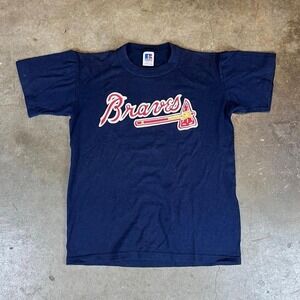 Vintage 90s single stitch Russell Athletic navy Atlanta Braves tee Size men's XS